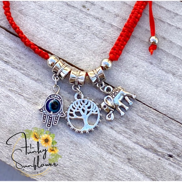 Elephant Tree Of Life Hamsa Red Charm Bracelet - Picture 2 of 2